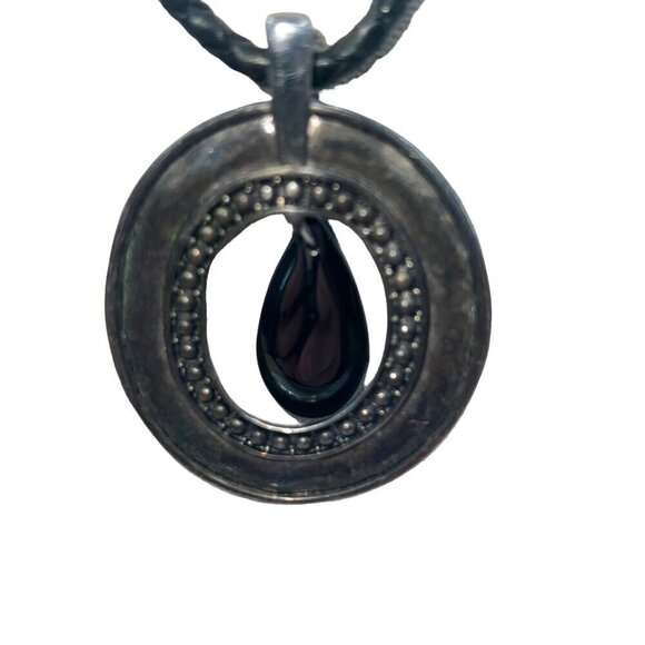 Retro Black Teardrop Pendant Necklace & Silver Bracelet Set   B42 - Picture 2 of 14